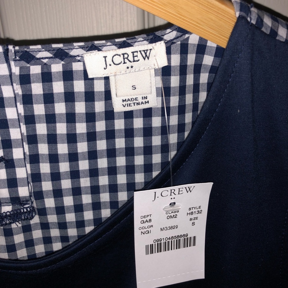 NWT J Crew Navy & Gingham Tank - Small